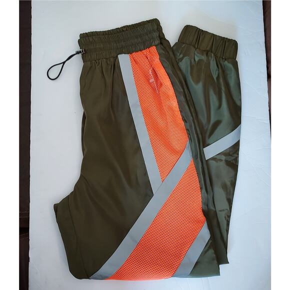 NEW Army Green Nylon Jogger Pants w/ Orange & Silver Block Size S - Picture 1 of 11